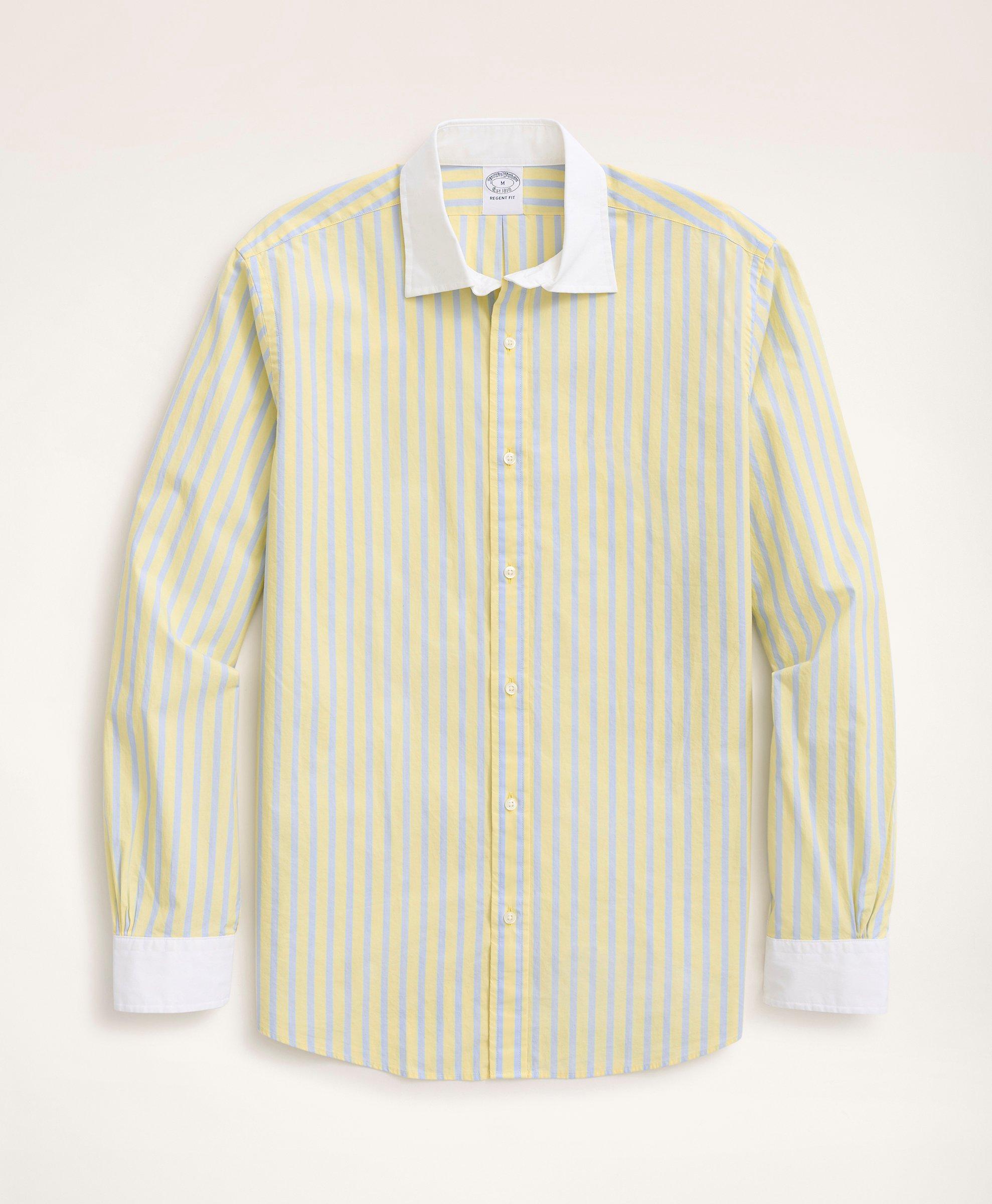Brooks Brothers Regent Regular-fit Sport Shirt, Poplin Contrast English Collar Stripe | Yellow | Size Xs