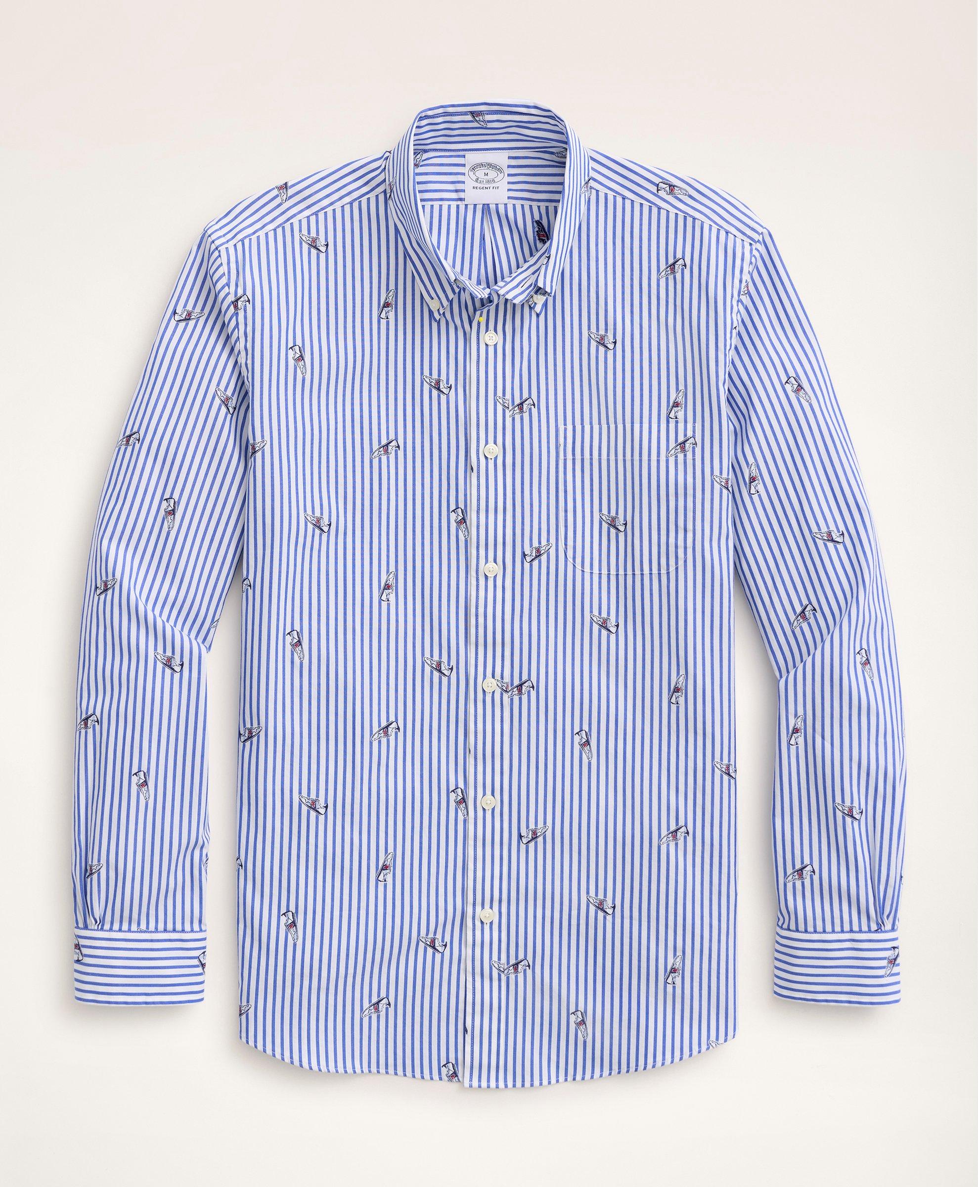 Brooks Brothers Regent Regular-fit Sport Shirt, Jacquard Sneaker Stripe | Blue | Size Xs