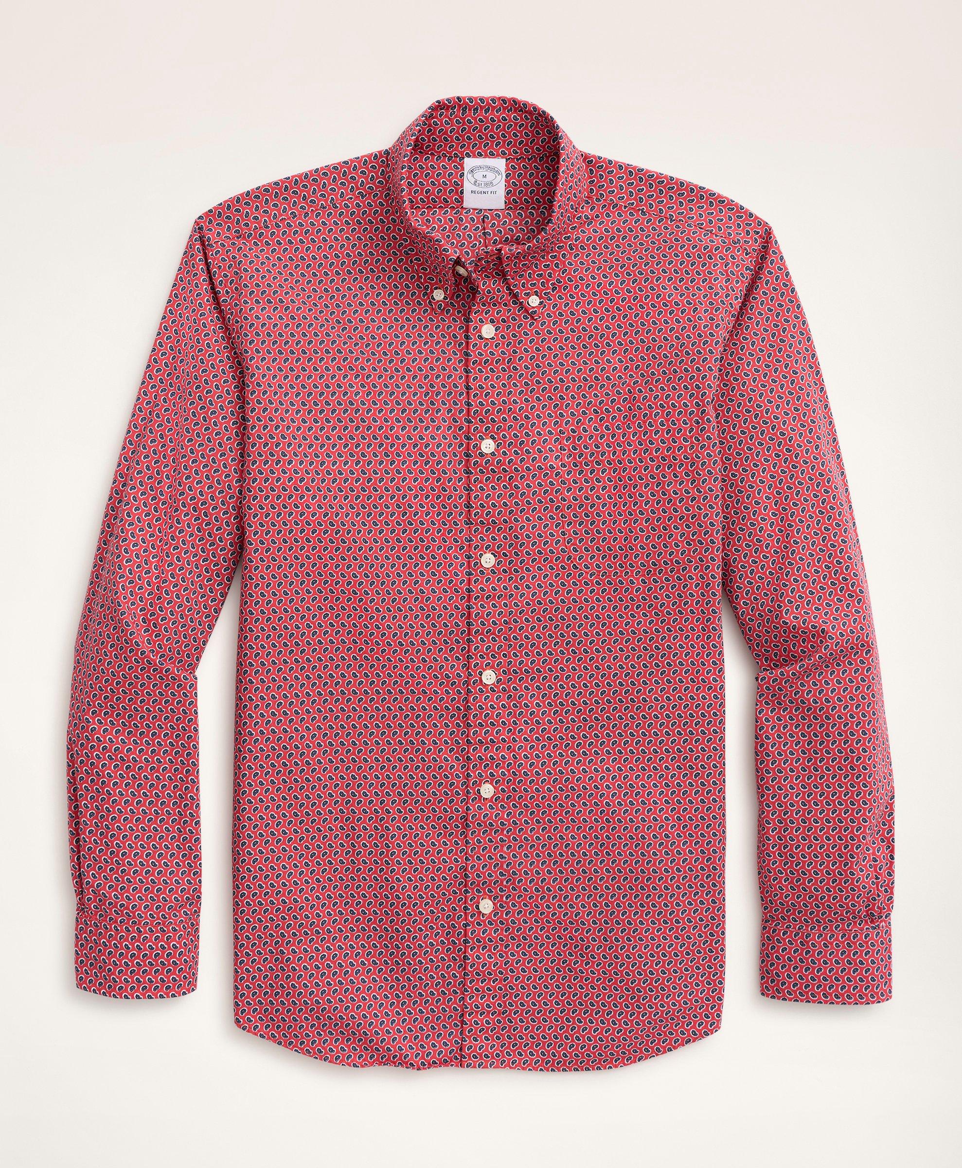 Brooks Brothers Regent Regular-fit Sport Shirt, Poplin Paisley | Red | Size Xs