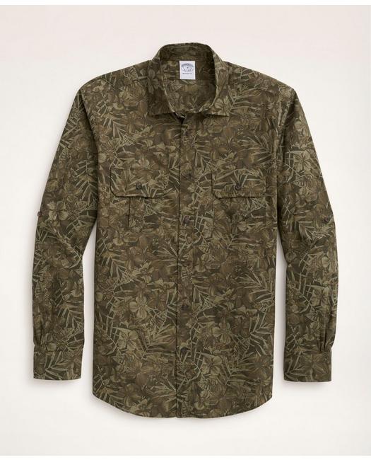 Brooks Brothers Regent Regular-fit Sport Shirt, Floral Camouflage Print | Green | Size Xs
