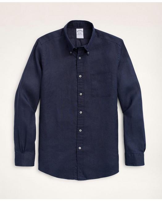 Brooks Brothers Regent Regular-fit Sport Shirt, Irish Linen | Navy | Size Xs
