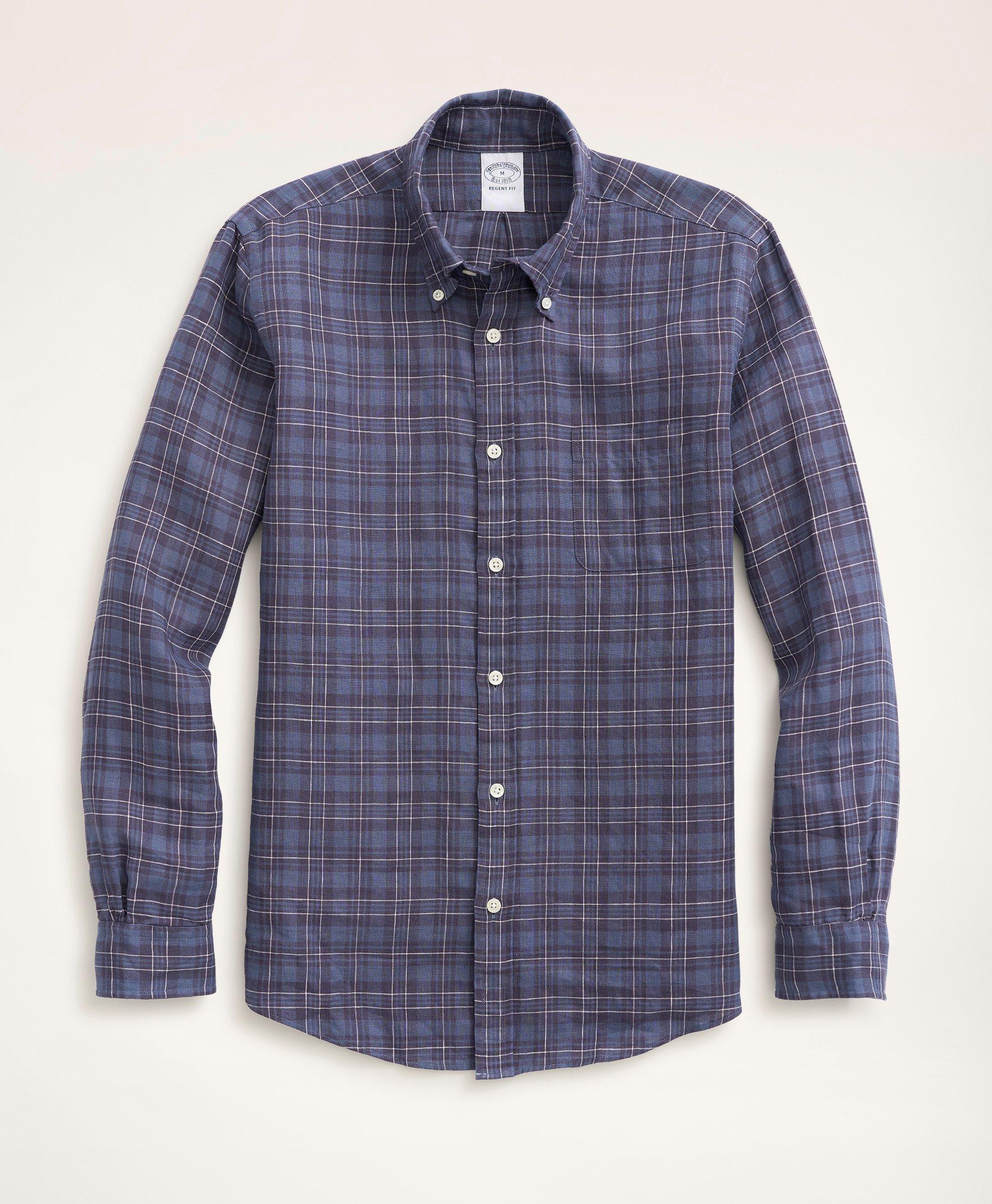 Brooks Brothers Regent Regular-fit Irish Linen Faded Tartan Shirt | Blue | Size Xs