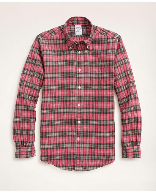 Brooks Brothers Regent Regular-fit Irish Linen Faded Tartan Shirt | Red | Size Xs