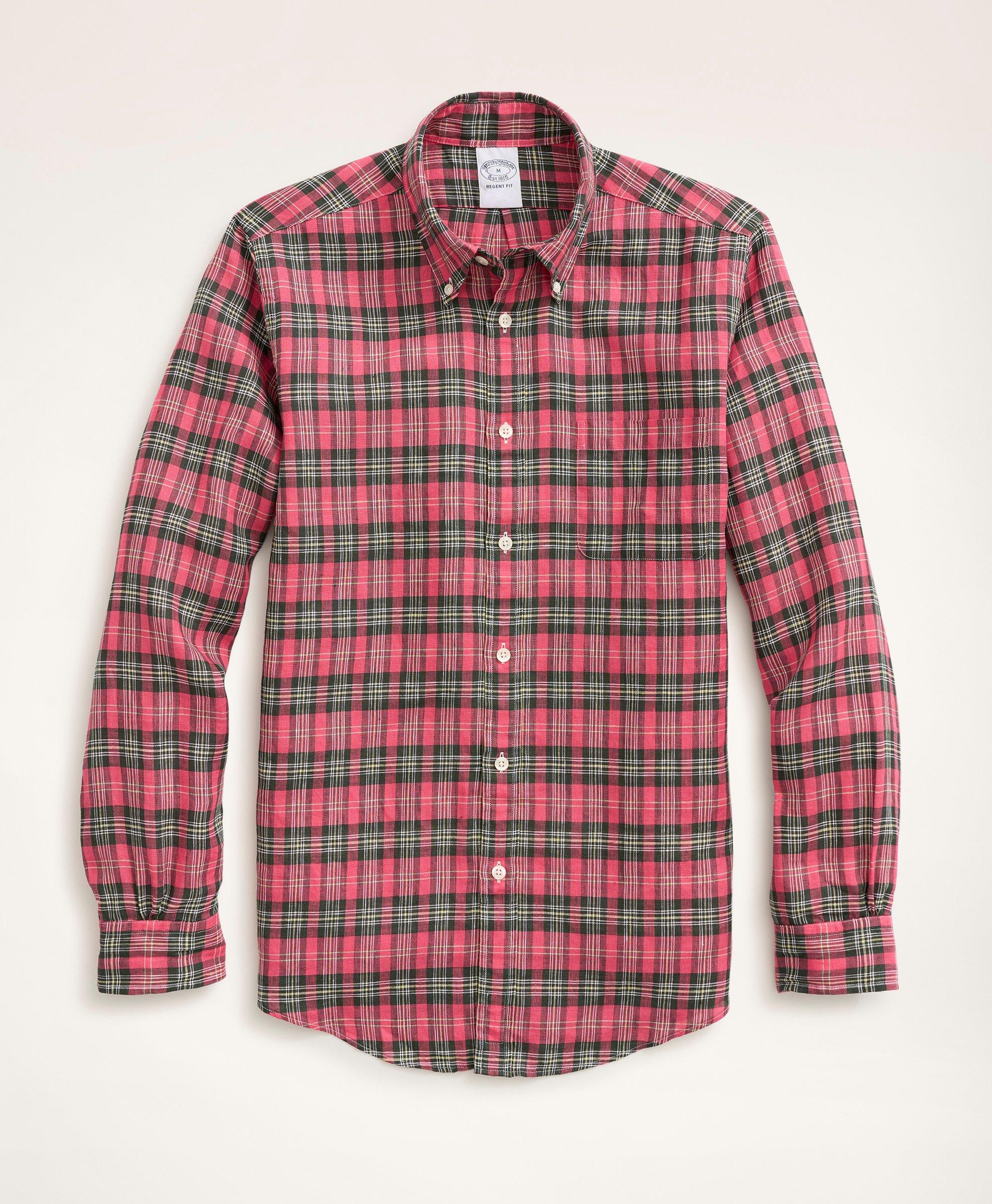 Brooks Brothers Regent Regular-fit Irish Linen Faded Tartan Shirt | Red | Size Xs