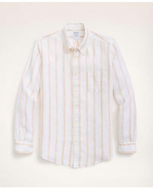 Brooks Brothers Regent Regular-fit Sport Shirt, Irish Linen Stripe | White/light Beige | Size Xs In White,light Beige
