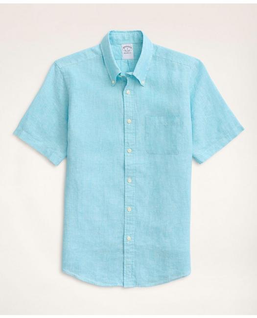 Brooks Brothers Regent Regular-fit Sport Shirt, Short-sleeve Irish Linen | Aqua | Size Xs