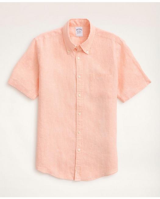 Brooks Brothers Regent Regular-fit Sport Shirt, Short-sleeve Irish Linen | Light Orange | Size Xs