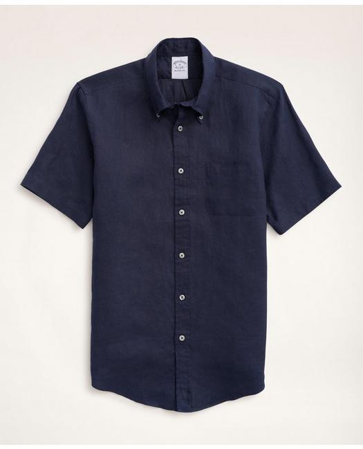 Brooks Brothers Regent Regular-fit Sport Shirt, Short-sleeve Irish Linen | Navy | Size Xs