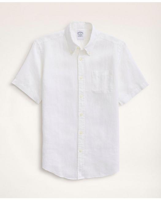 Brooks Brothers Regent Regular-fit Sport Shirt, Short-sleeve Irish Linen | White | Size Xs
