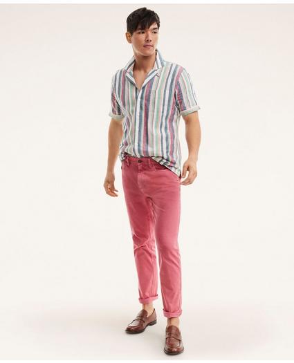 Regent Regular-Fit Camp Collar Linen Shirt Stripe