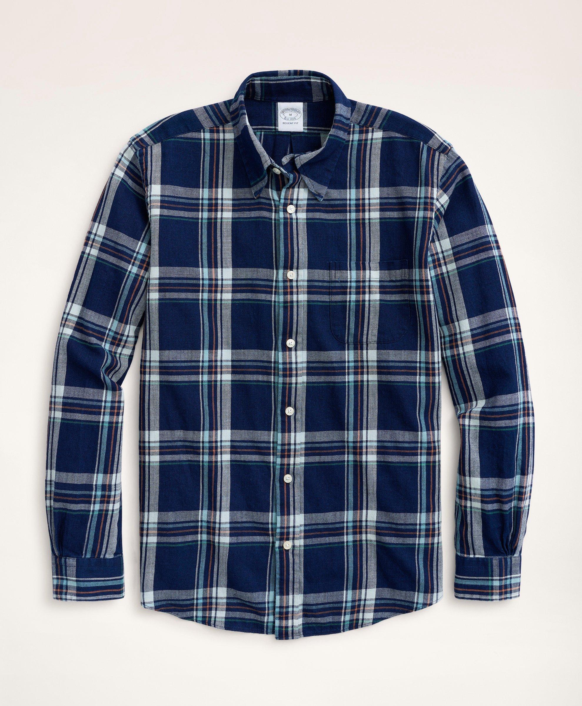Brooks Brothers Regent Regular-fit Sport Shirt, Faded Plaid | Indigo | Size Small