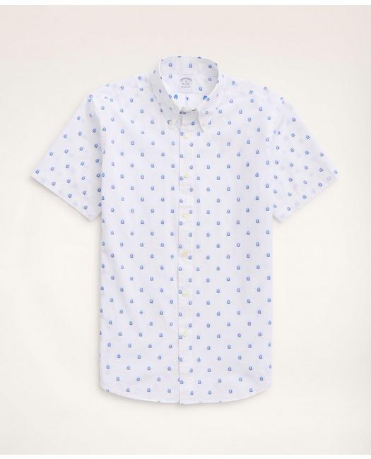 Brooks Brothers Regent Regular-fit Short-sleeve Sport Shirt, Jacquard Sailboat Motif | White | Size Xs