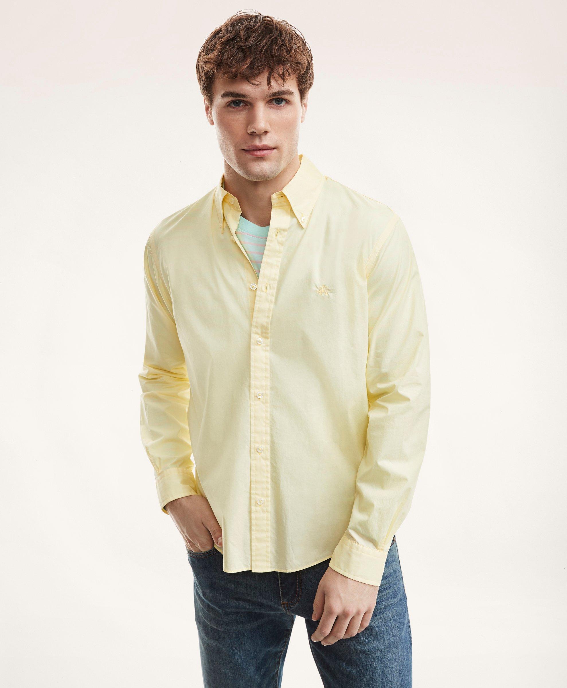 Brooks Brothers Friday Shirt, Poplin Solid | Yellow | Size Xs