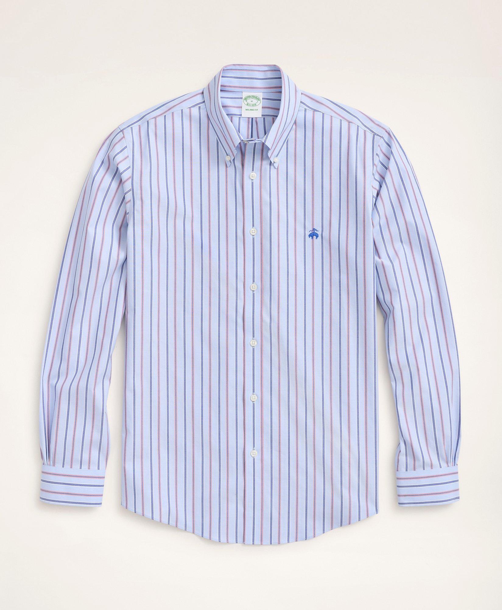 Brooks Brothers Stretch Milano Slim-fit Sport Shirt, Non-iron Stripe | Light Blue | Size Xs