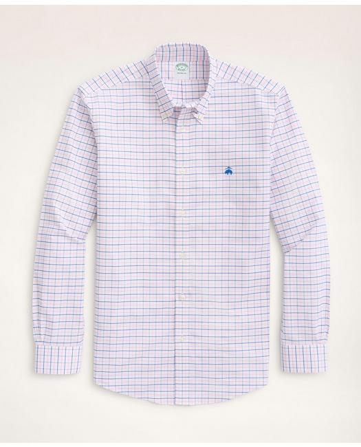 Brooks Brothers Milano Slim-fit Sport Shirt, Non-iron Oxford Windowpane | Pink | Size Xs