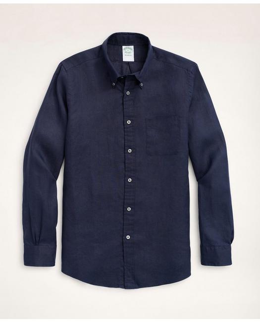Brooks Brothers Milano Slim-fit Sport Shirt, Irish Linen | Navy | Size Xs
