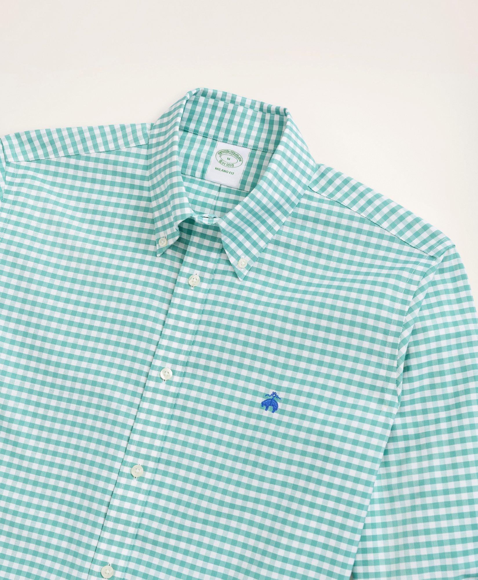 Stretch Milano Slim-Fit Sport Shirt, Non-Iron Gingham Oxford