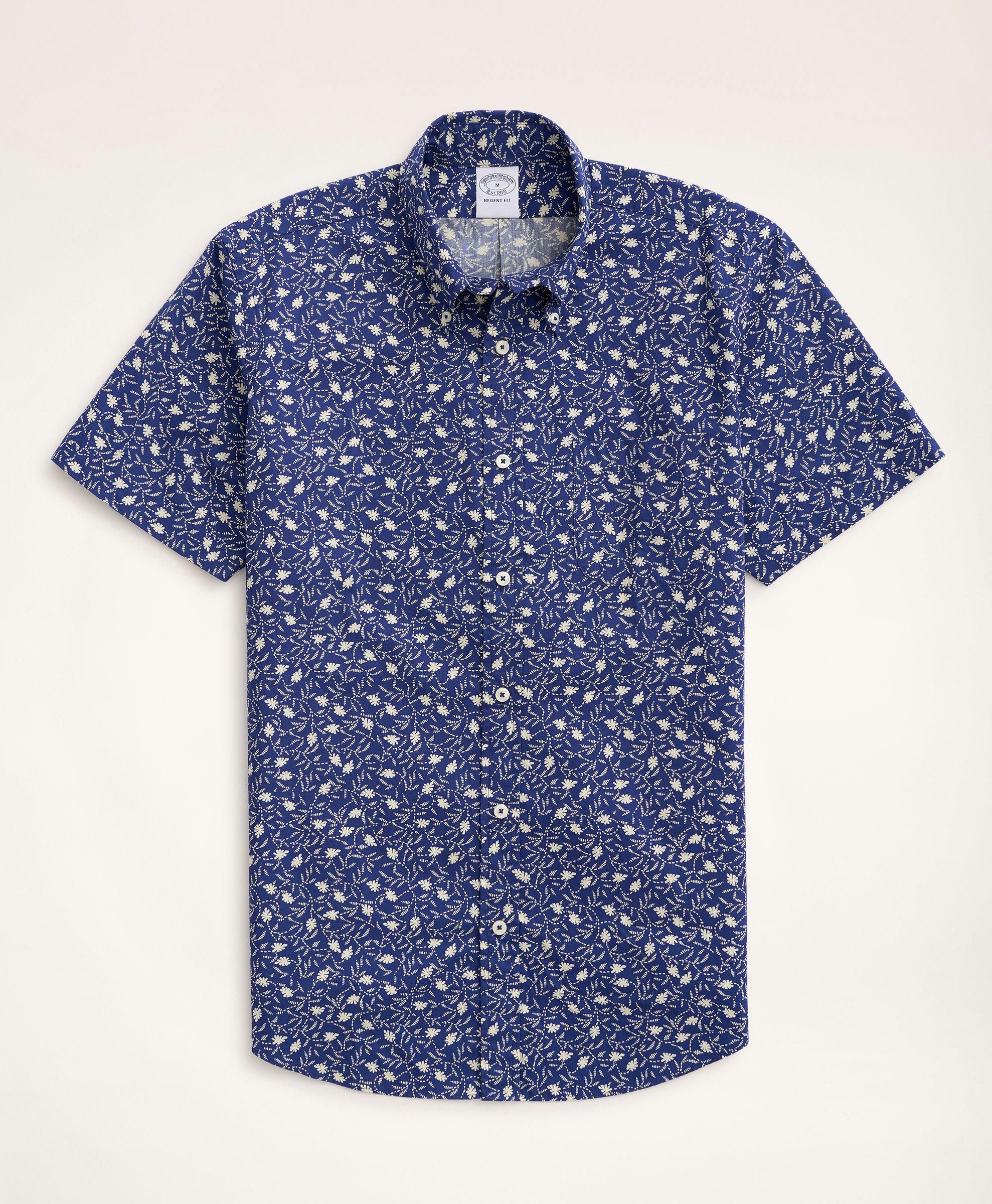 Brooks Brothers Regent Regular-fit Short-sleeve Sport Shirt, Floral Print | Navy | Size Xs