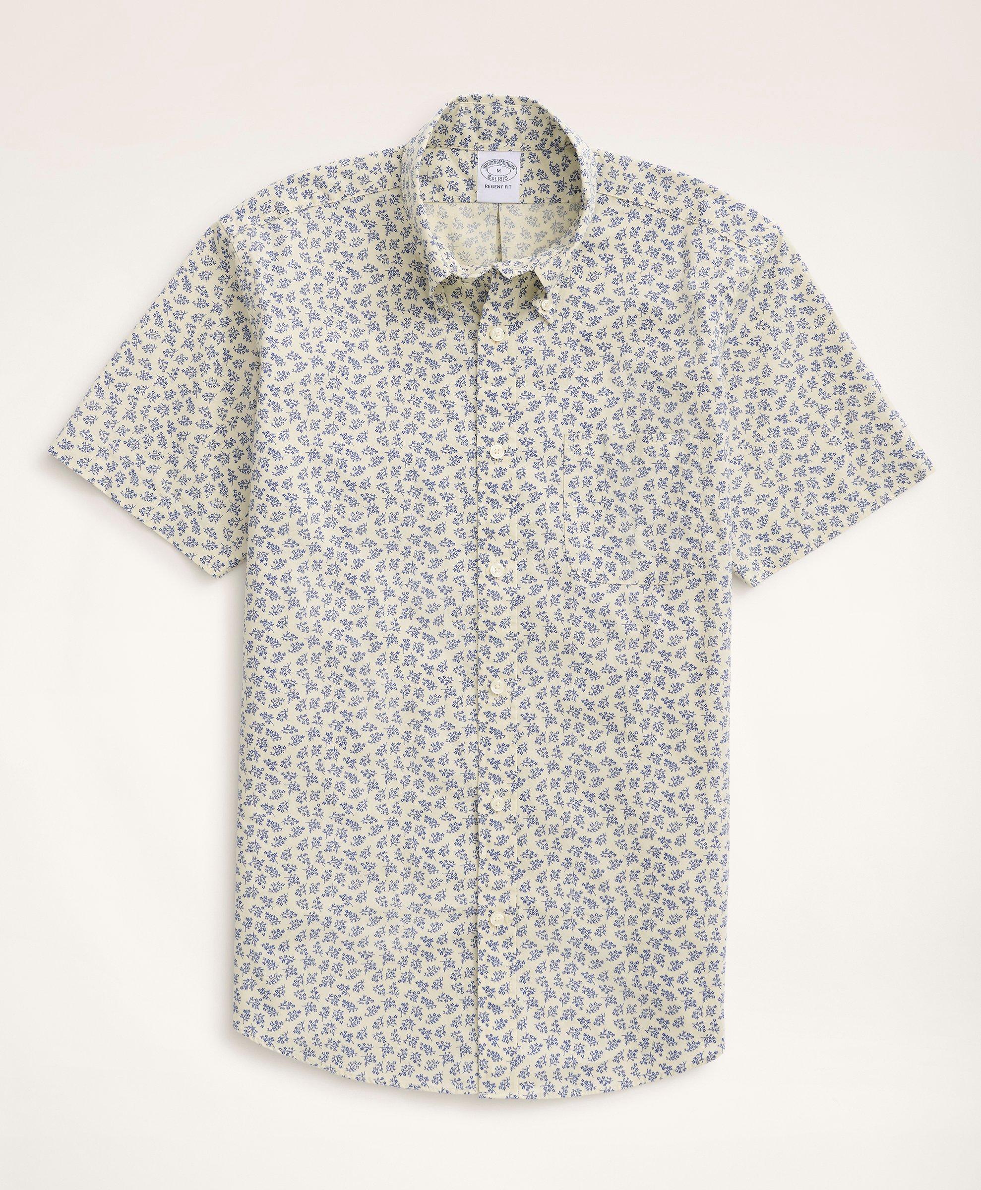 Brooks Brothers Regent Regular-fit Short-sleeve Sport Shirt, Floral Print | Natural | Size Xs
