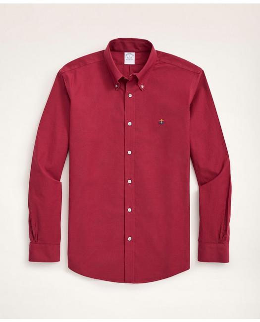 Brooks Brothers Stretch Regent Regular-fit Sport Shirt, Non-iron Oxford Button Down Collar | Burgundy | Size Small