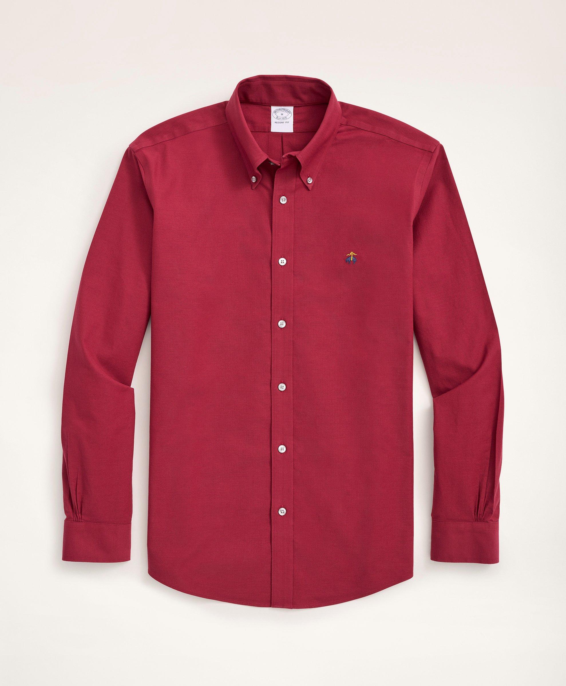Brooks Brothers Stretch Regent Regular-fit Sport Shirt, Non-iron Oxford Button Down Collar | Burgundy | Size Small