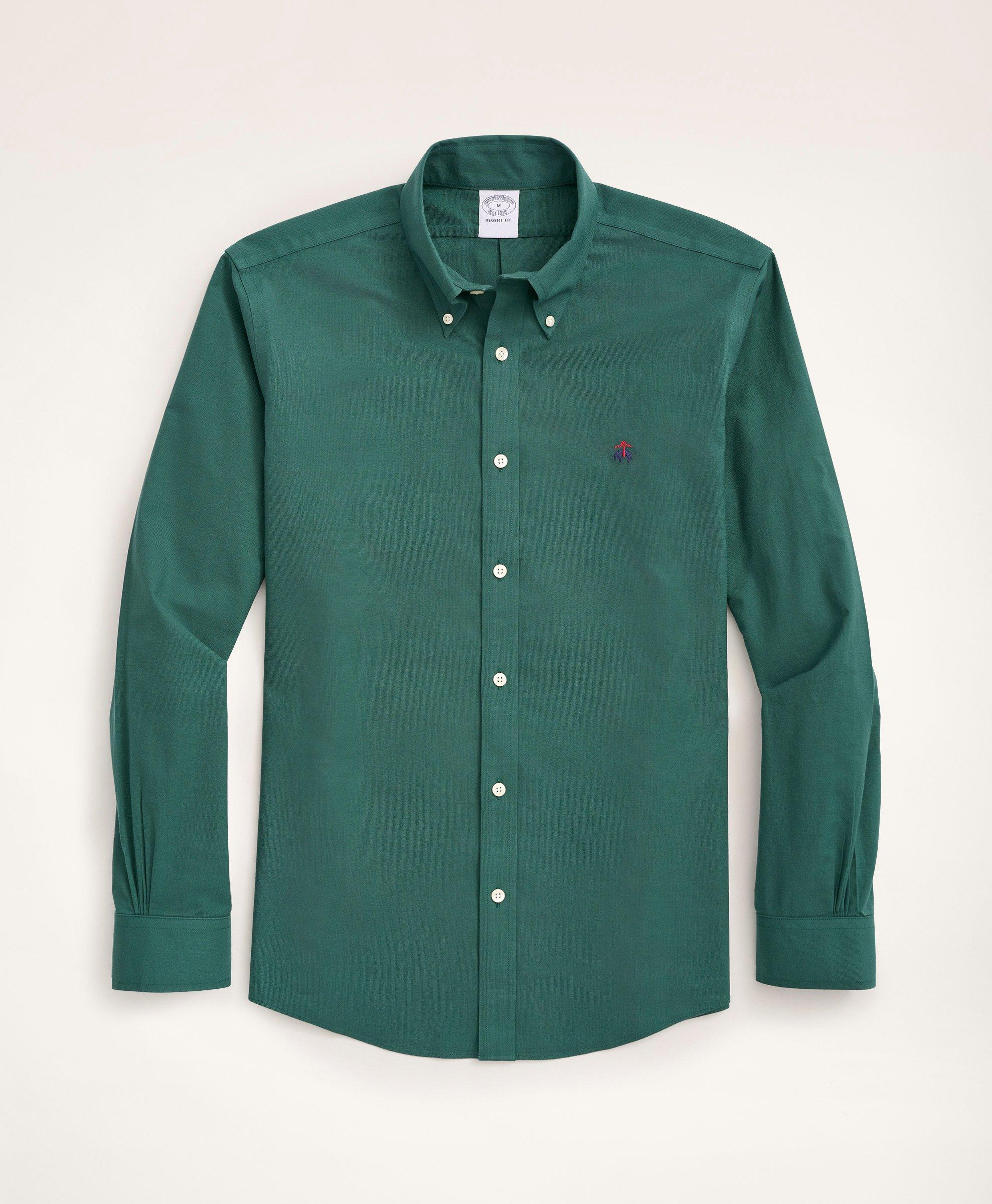 Brooks Brothers Stretch Regent Regular-fit Sport Shirt, Non-iron Oxford Button Down Collar | Green | Size Xl