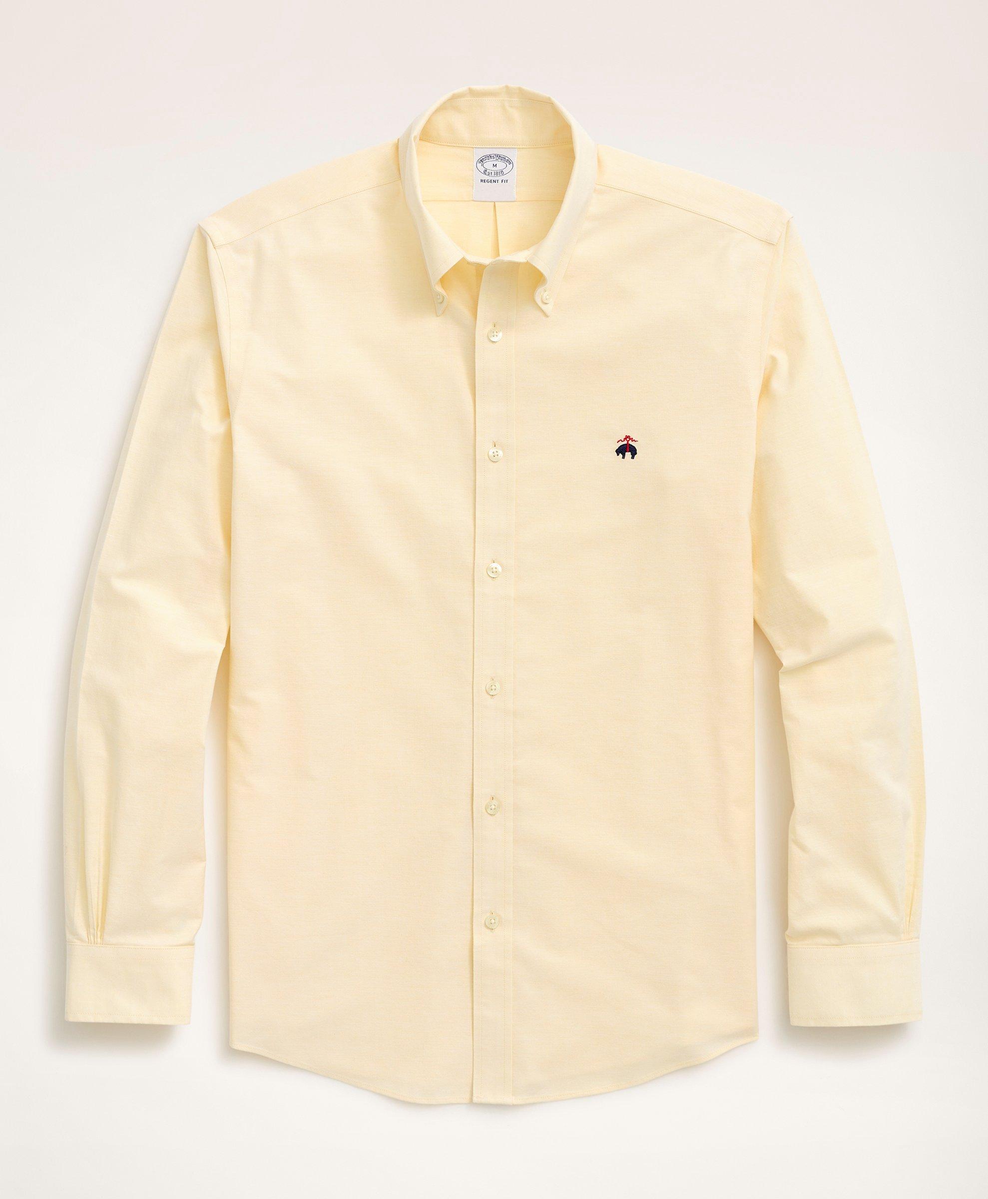 Brooks Brothers Stretch Regent Regular-fit Sport Shirt, Non-iron Oxford Button Down Collar | Light Yellow | Size Xl