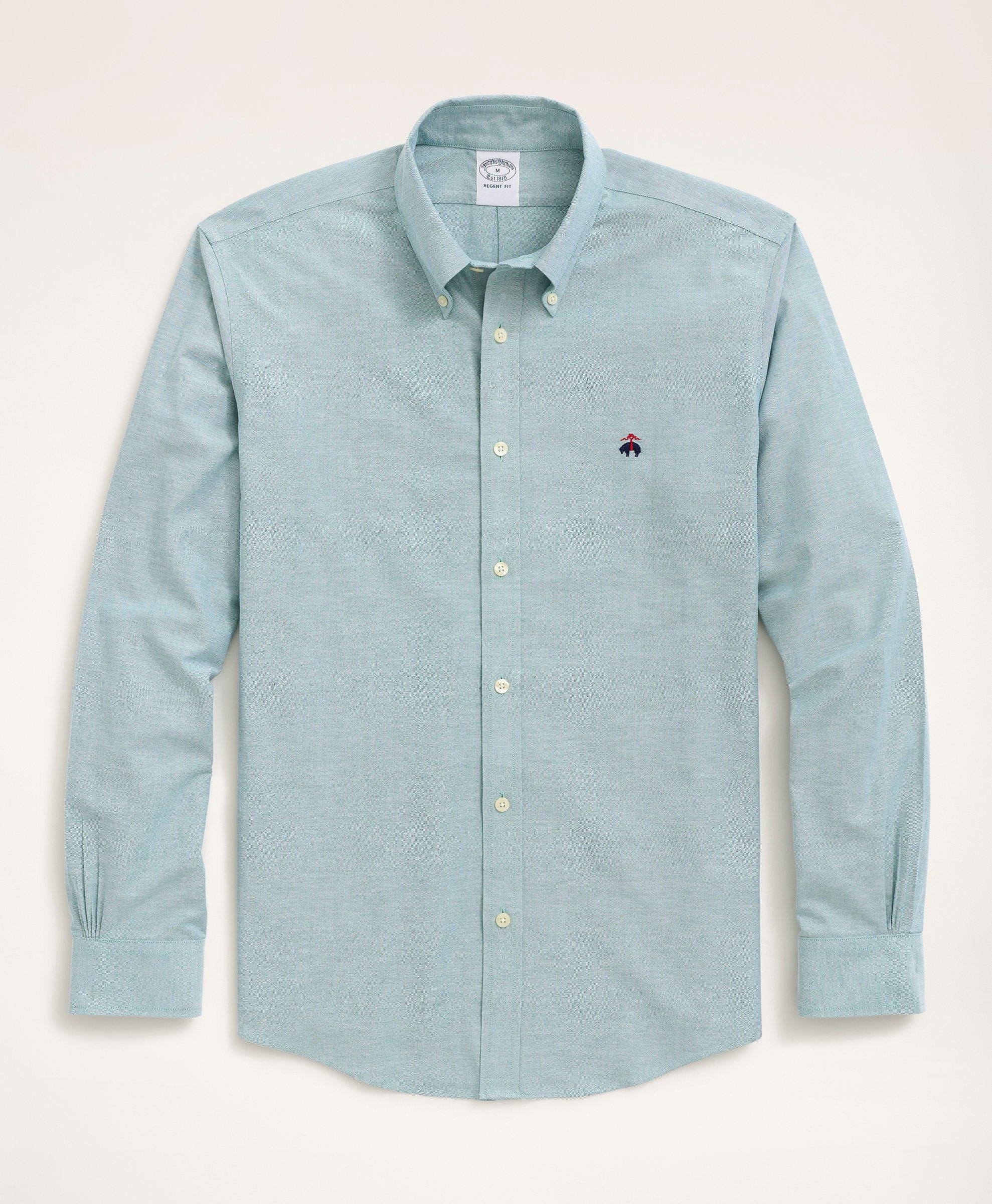 Brooks Brothers Stretch Regent Regular-fit Sport Shirt, Non-iron Oxford Button Down Collar | Teal | Size Xs