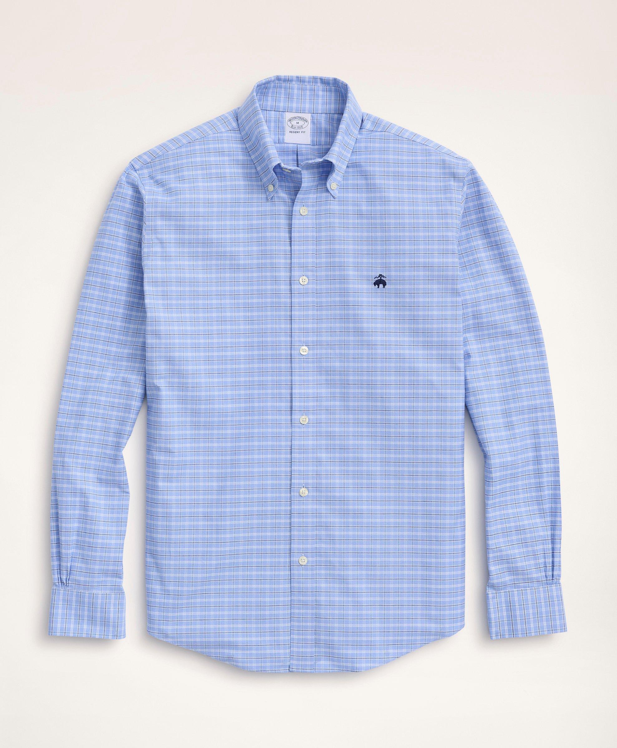 Brooks Brothers Regent Regular-fit Sport Shirt, Non-iron Oxford Button-down Collar Ground Check | Light Blue | Size