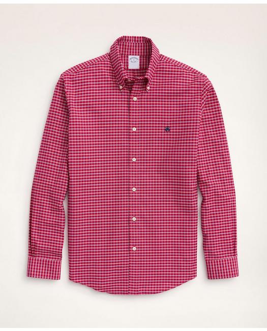 Brooks Brothers Regent Regular-fit Sport Shirt, Non-iron Oxford Button-down Collar Ground Check | Red | Size Xs