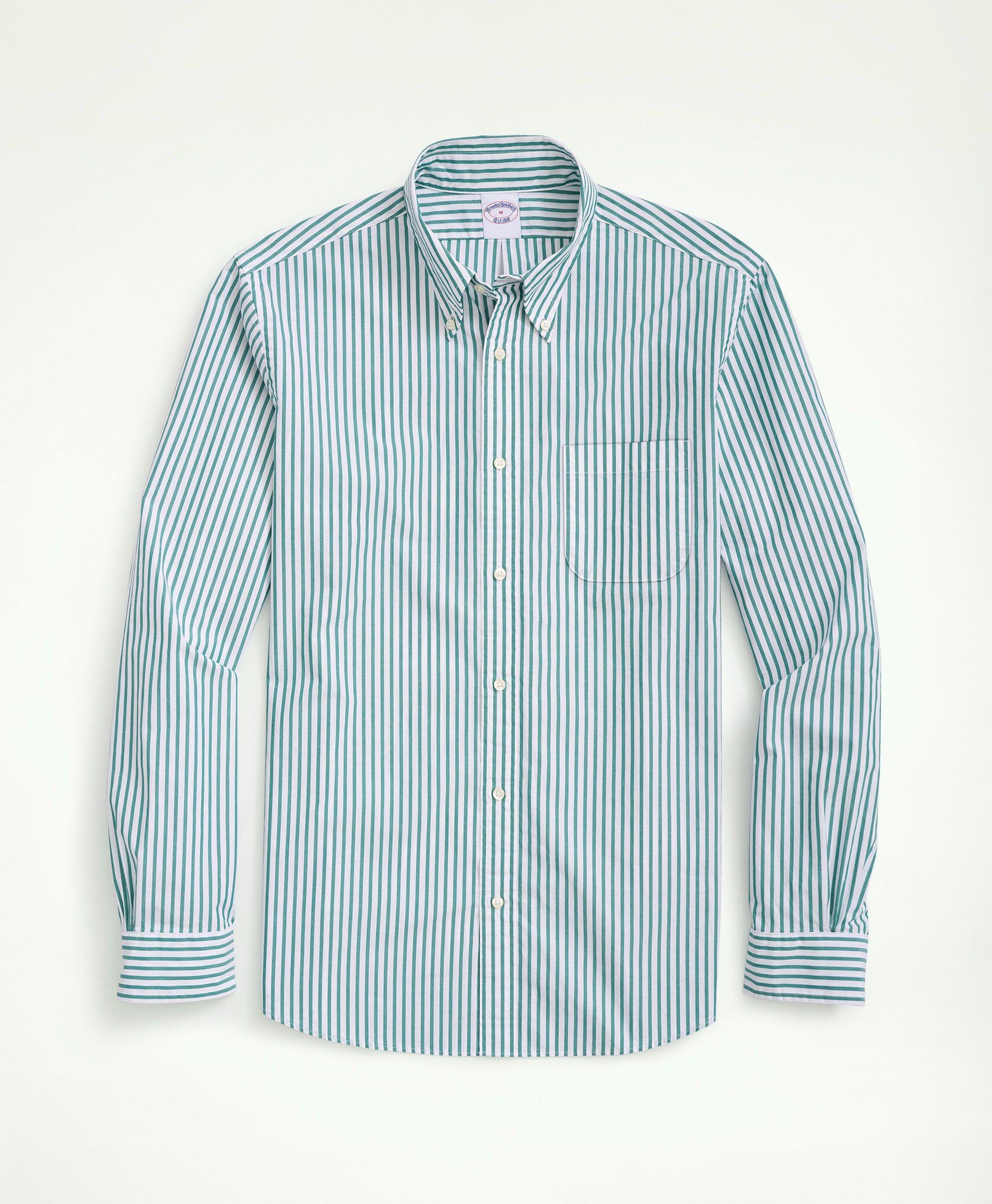 Brooks Brothers Friday Shirt, Poplin Bengal Stripe | Green | Size Xl