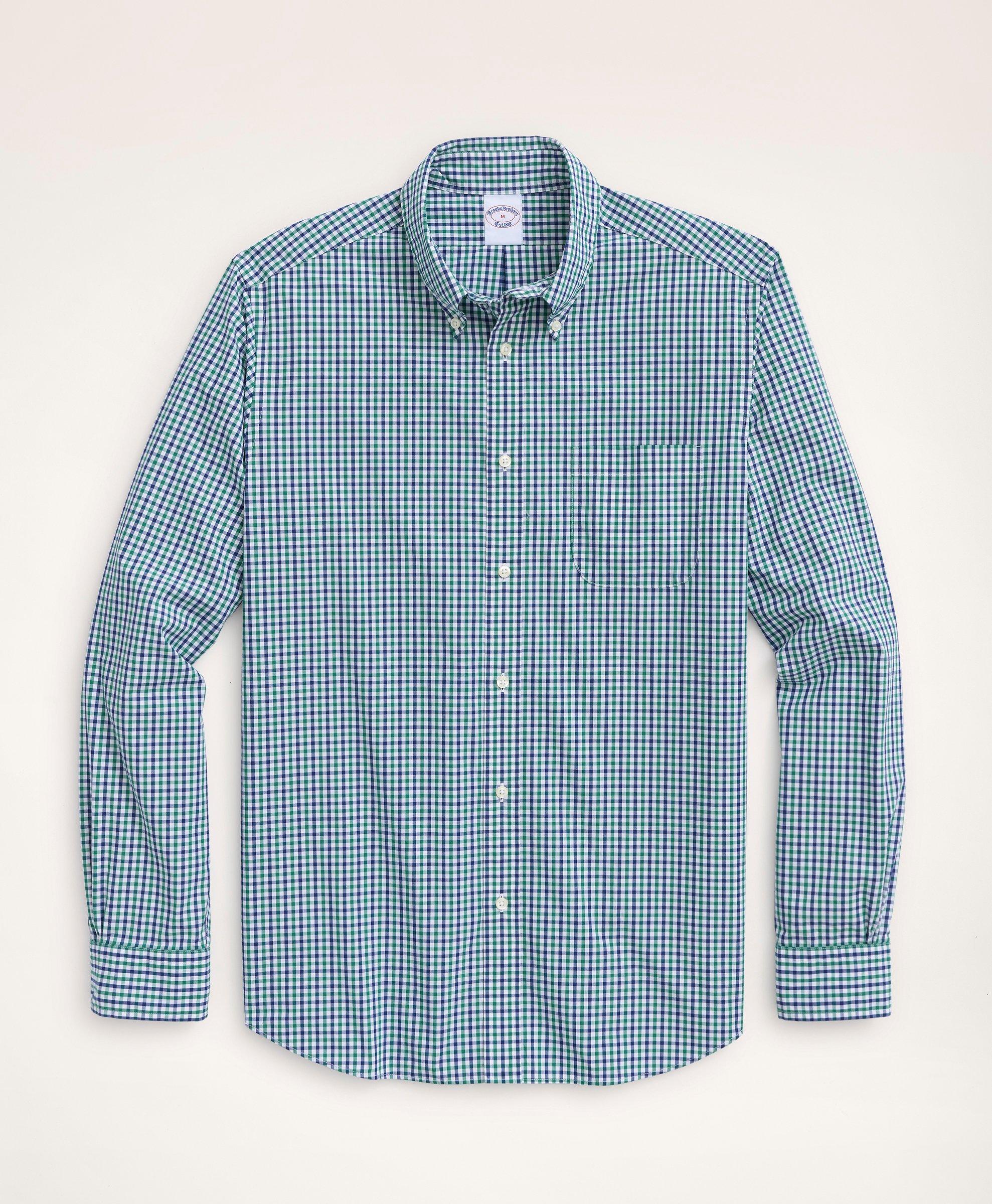 Brooks Brothers Friday Shirt, Poplin Check | Green | Size Xs