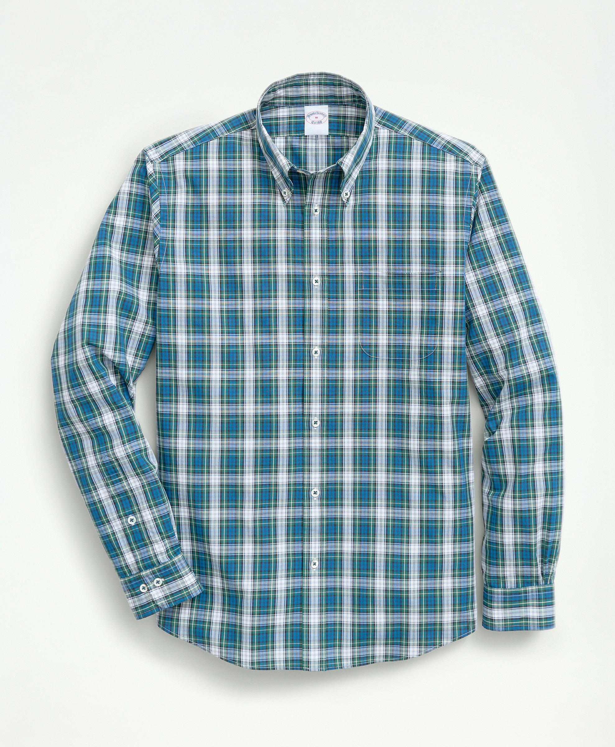 Brooks Brothers Friday Shirt, Poplin Tartan | White | Size Medium