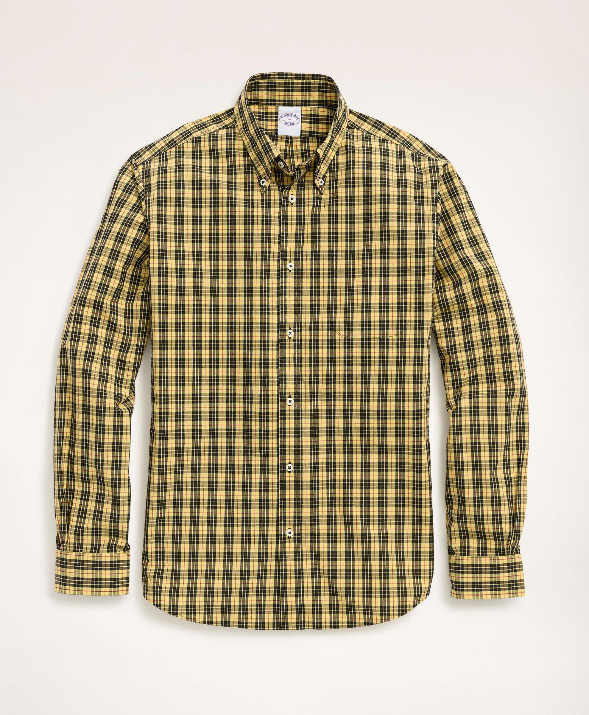 Brooks Brothers Friday Shirt, Poplin Yellow Tartan | Size Small