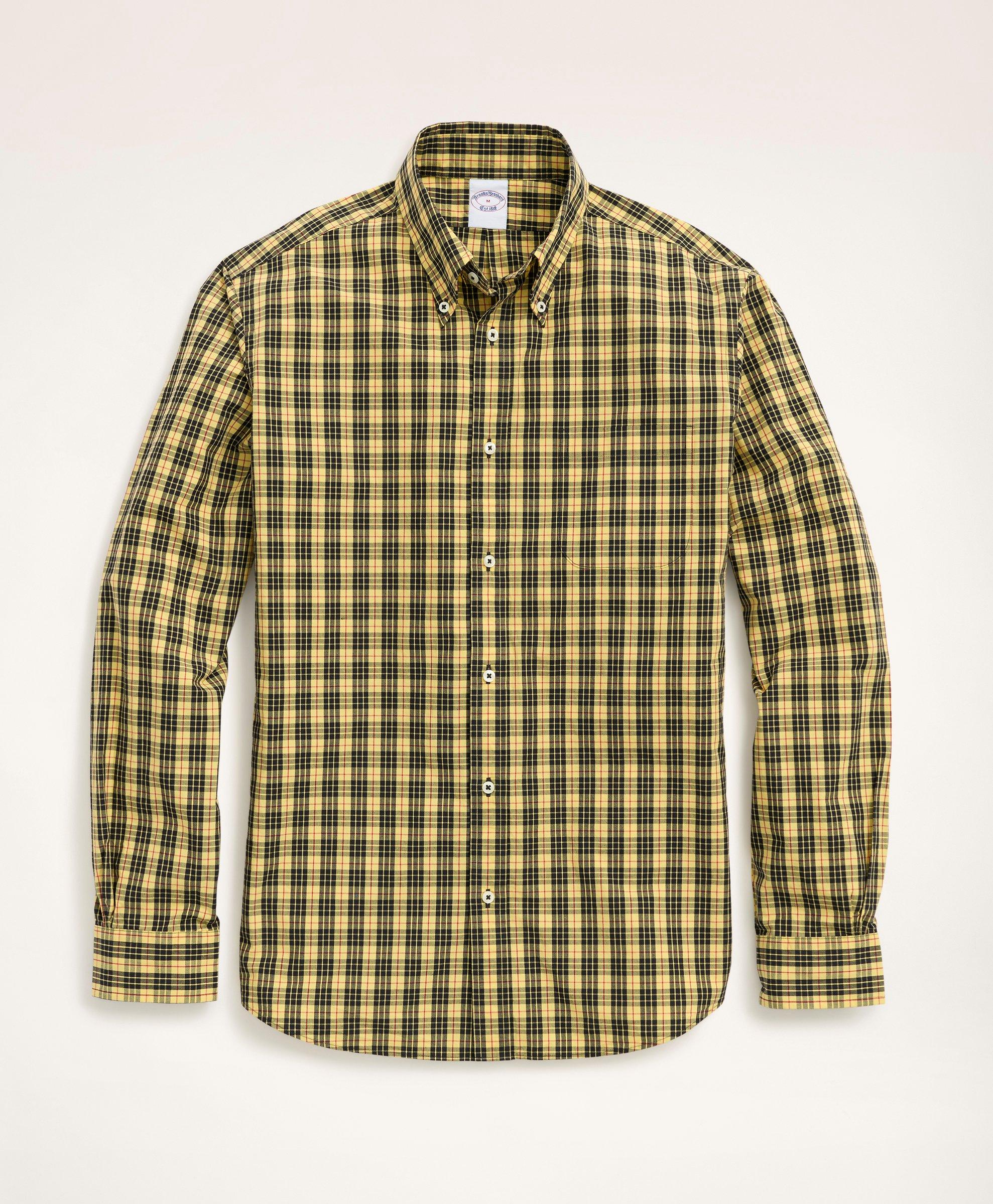 Brooks Brothers Friday Shirt, Poplin Yellow Tartan Size Small ModeSens