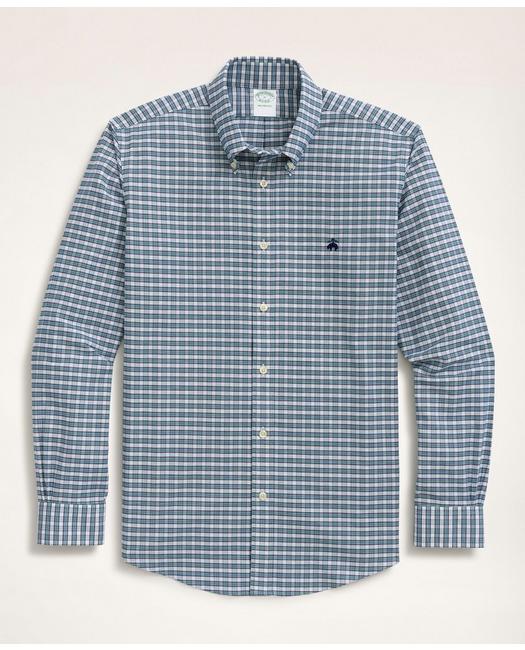 Brooks Brothers Stretch Milano Slim-fit Sport Shirt, Non-iron Mini-check Oxford Button Down Collar | Green | Size Xs