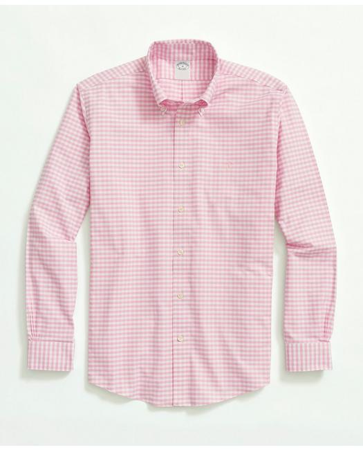 Brooks Brothers Stretch Non-iron Oxford Button-down Collar, Gingham Sport Shirt | Pink | Size Xs