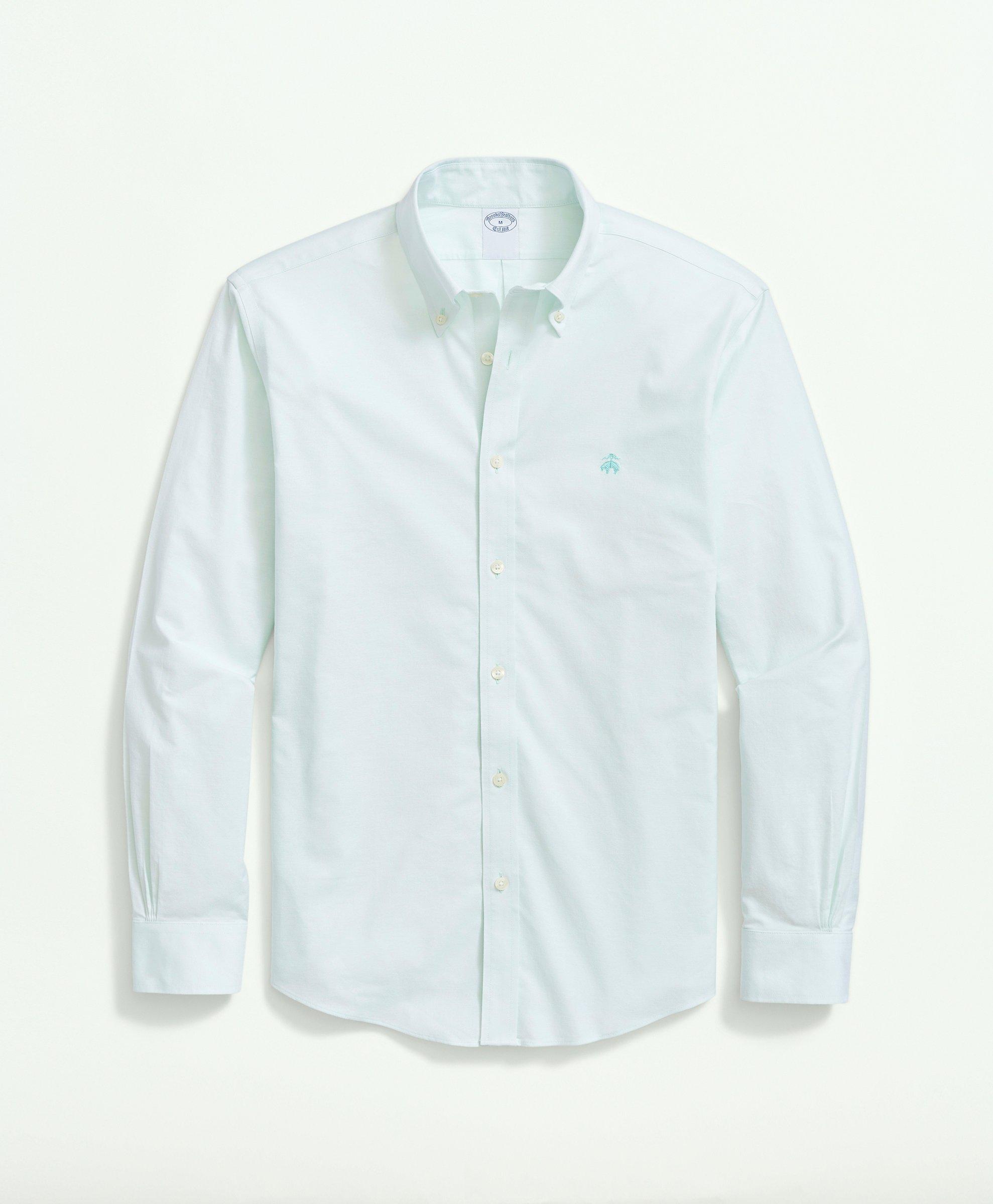 Brooks Brothers Stretch Non-iron Oxford Button-down Collar Sport Shirt | Aqua | Size Xl