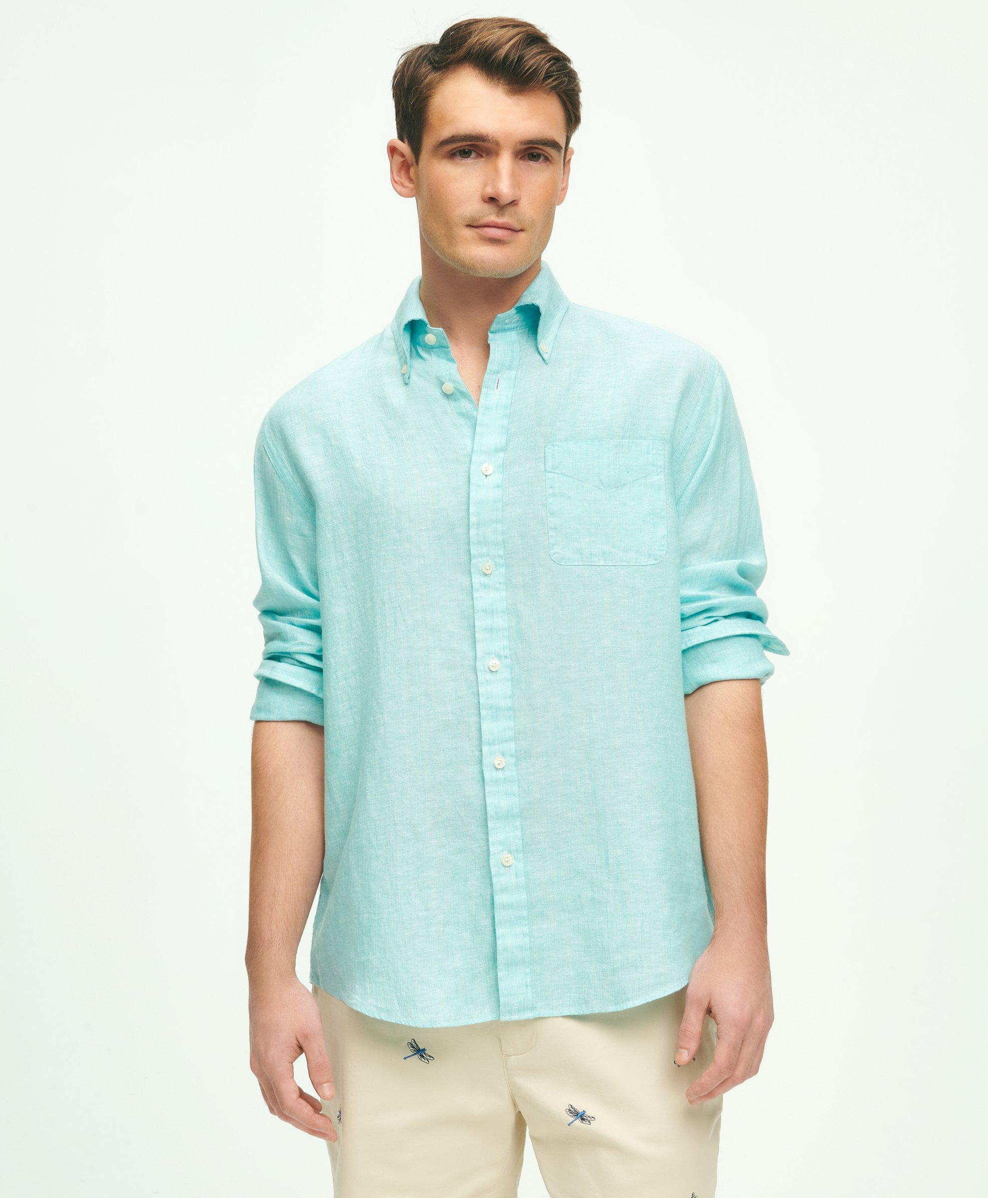 Brooks Brothers Irish Linen Sport Shirt | Marine Blue | Size Xl