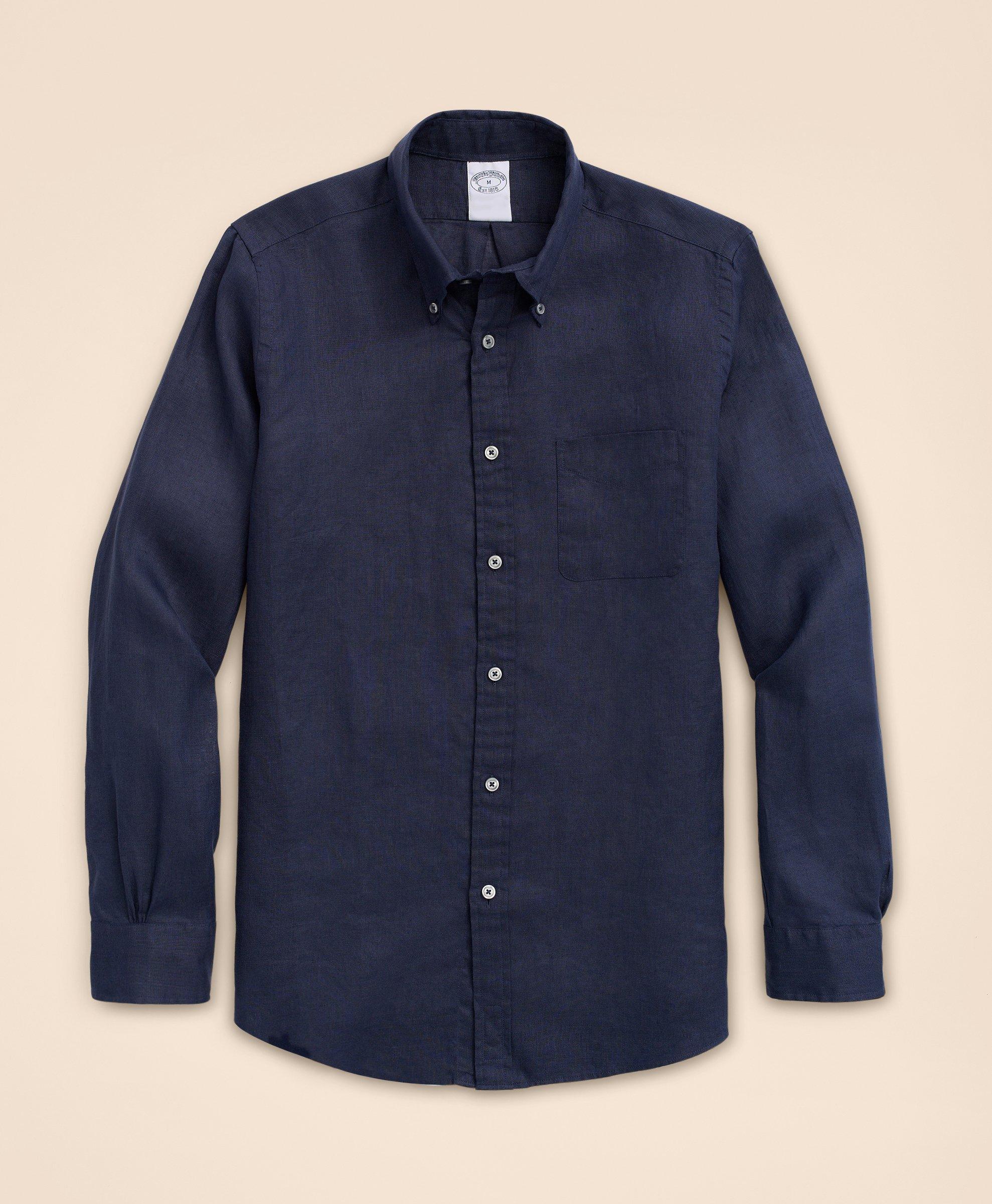 Brooks Brothers Irish Linen Sport Shirt In Navy
