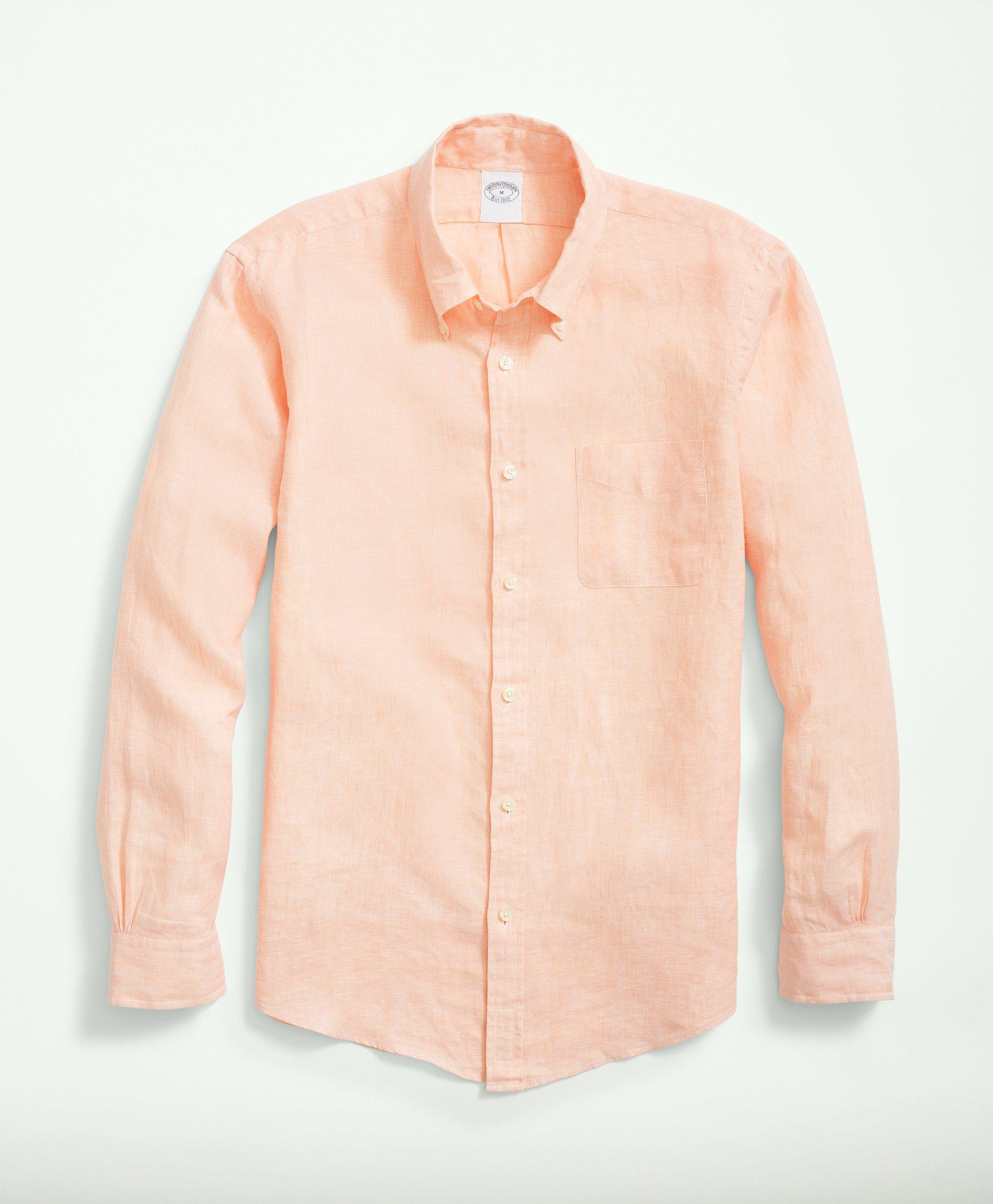 Brooks Brothers Irish Linen Sport Shirt | Peach | Size Xl