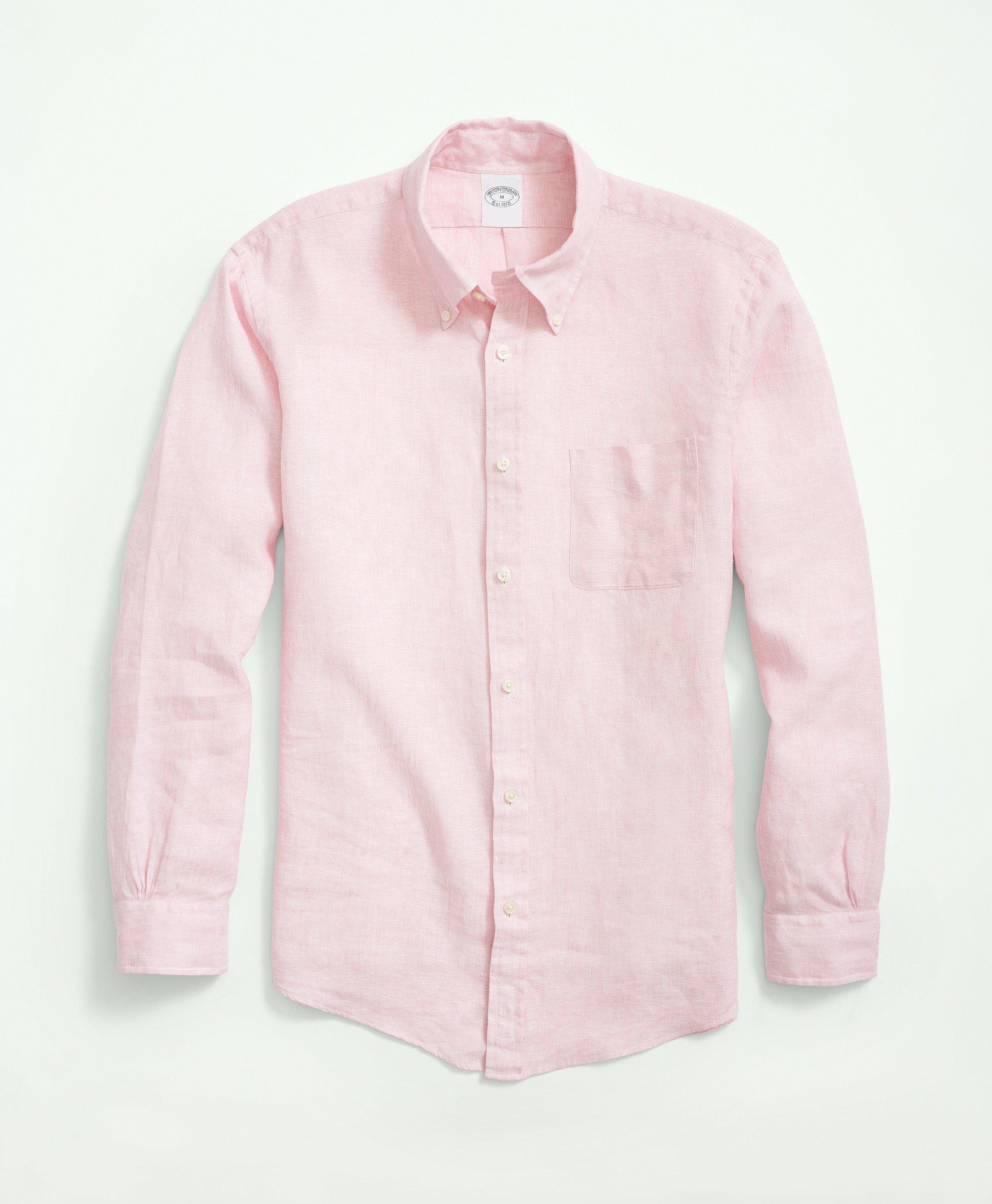 Brooks Brothers Irish Linen Sport Shirt | Pink | Size Small