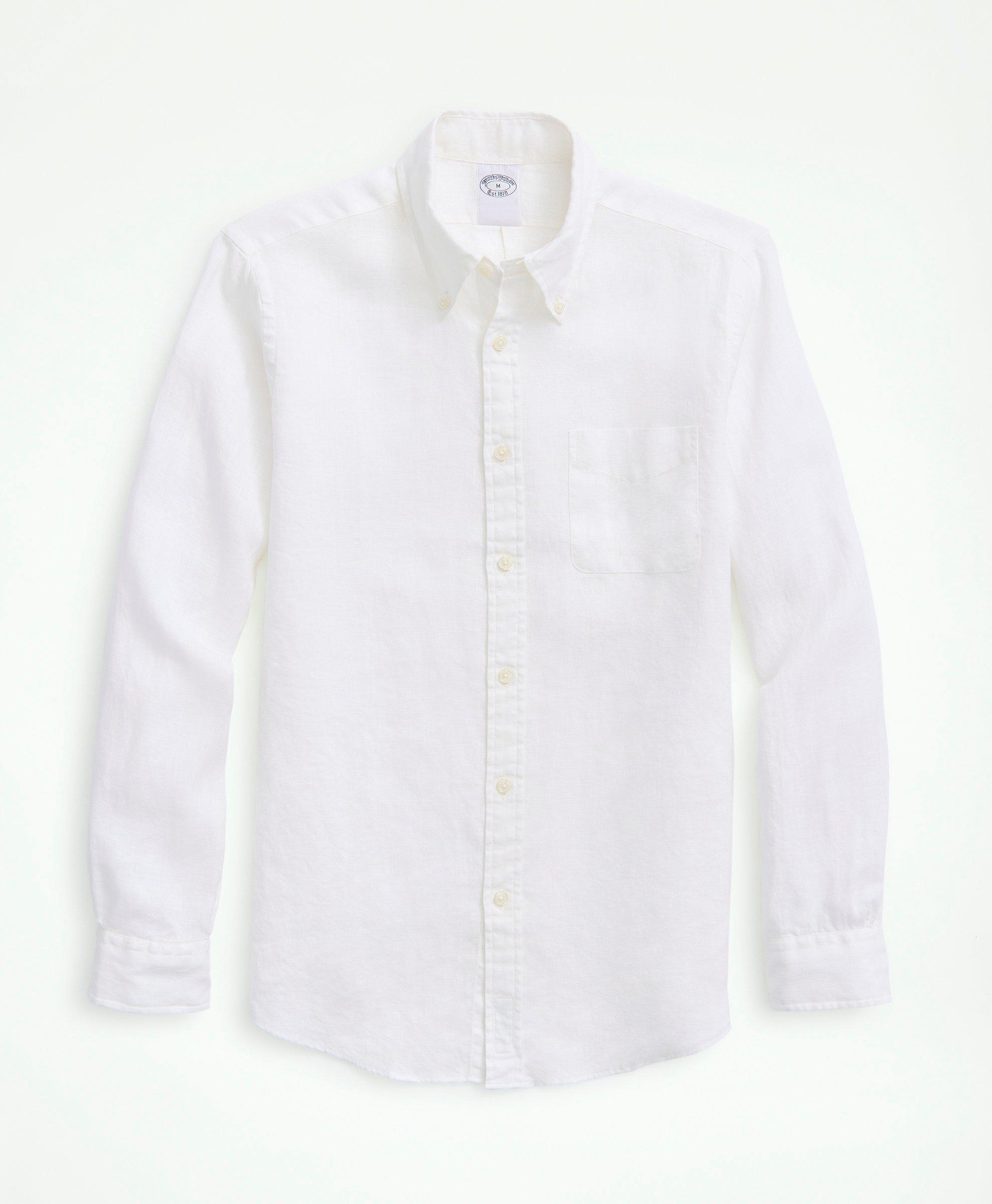 Brooks Brothers Irish Linen Sport Shirt | White | Size Medium