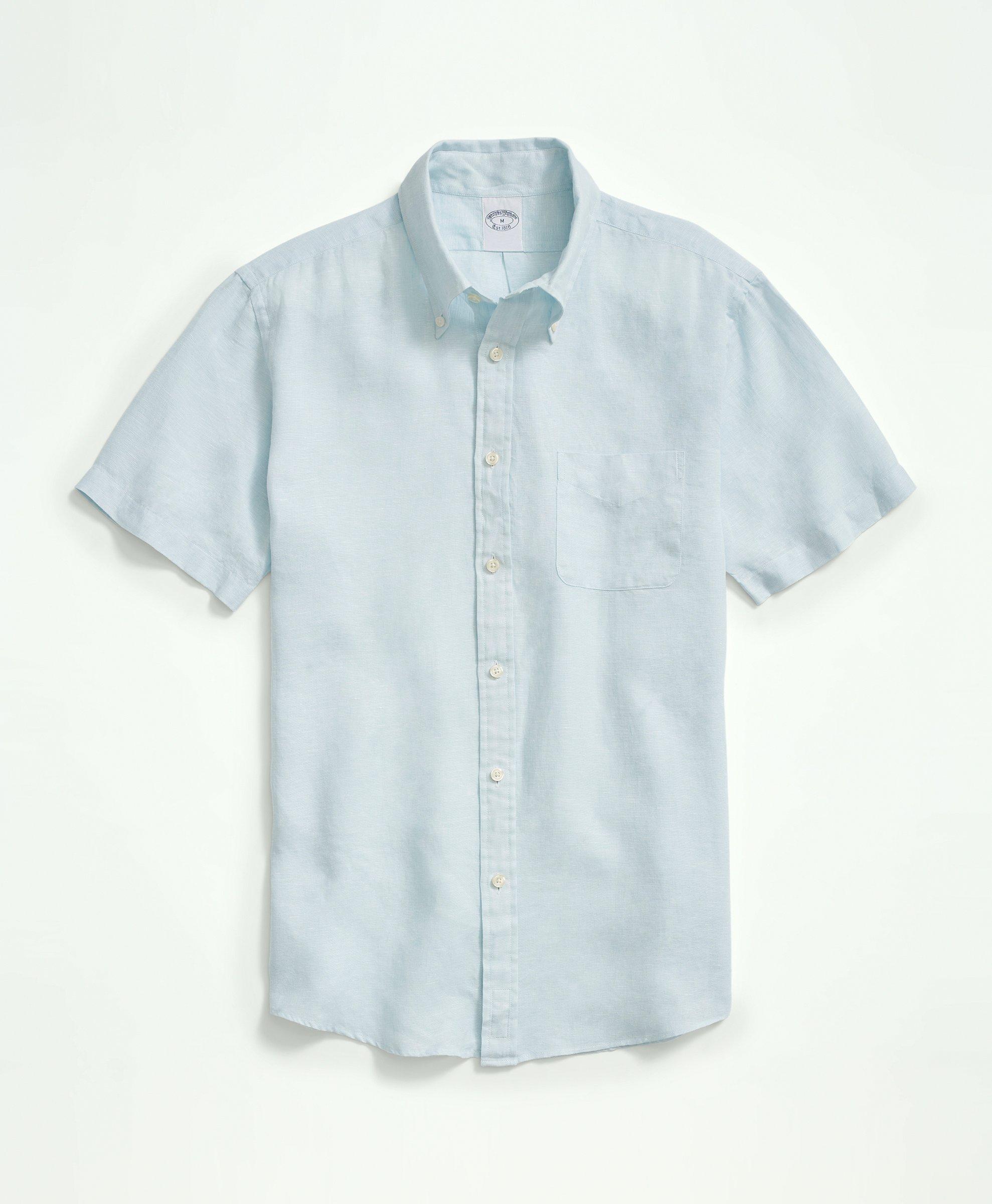 Brooks Brothers Irish Linen Short-sleeve Sport Shirt | Aqua | Size Xl