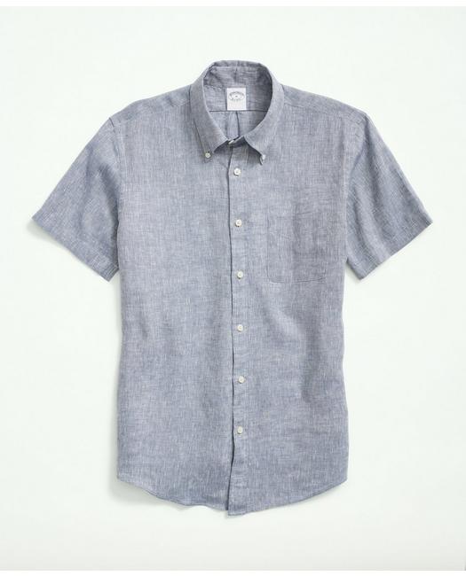 Brooks Brothers Irish Linen Short-sleeve Sport Shirt | Dark Blue | Size Small