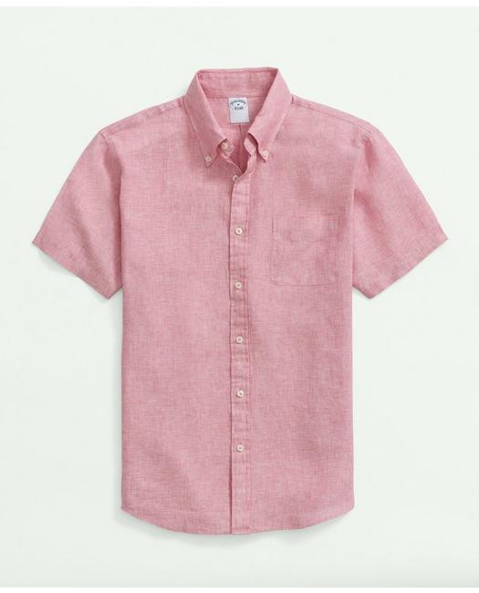 Shop Brooks Brothers Irish Linen Short-sleeve Sport Shirt | Red | Size Small