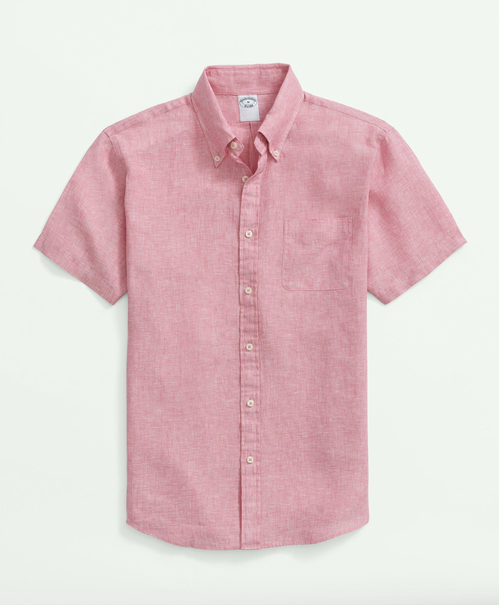 Shop Brooks Brothers Irish Linen Short-sleeve Sport Shirt | Red | Size Small