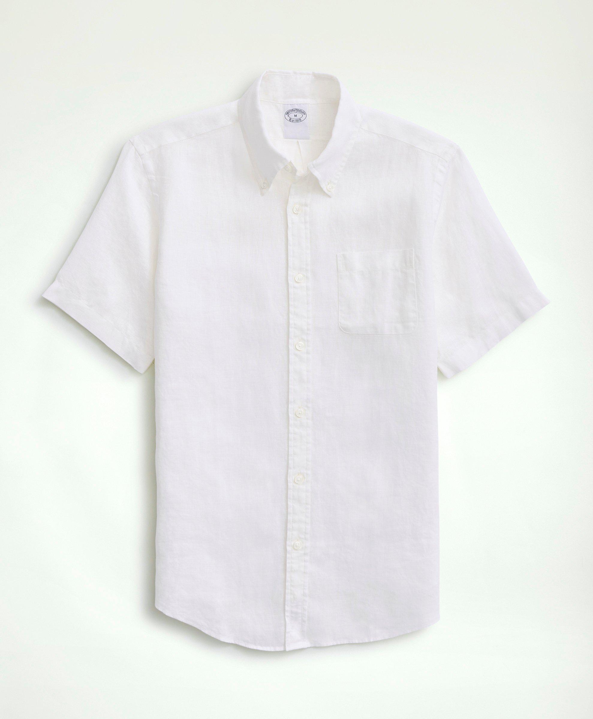 Brooks Brothers Irish Linen Short-sleeve Sport Shirt | White | Size Xl