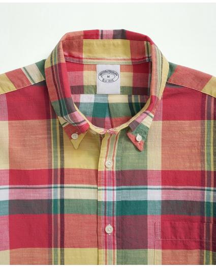 Washed Cotton Madras Button-Down Collar Sport Shirt