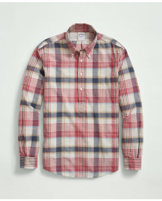 Brooks Brothers Washed Cotton Madras Popover Button-down Collar Sport Shirt | Red | Size Small